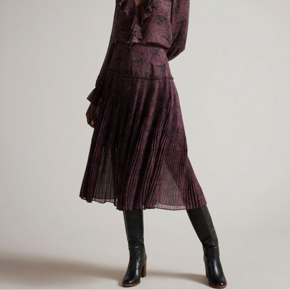 Ted Baker London Purple Pleated Midi Skirt - Size 0